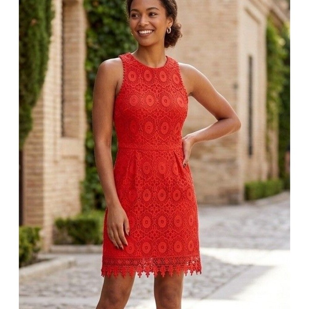 B. DARLIN Red Crochet Lace Halter Mini Dress | Size 5/6 | Open Back Keyhole